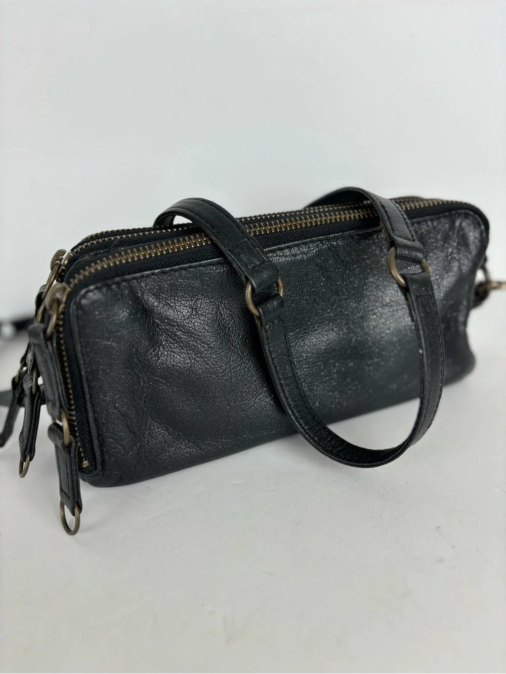 Latico 3-Section Accordion Crossbody/Clutch Zippers in black leather